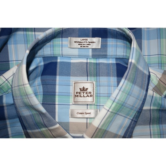 Peter Millar Crown Sport Mens Button Front Blue Plaid Shirt‎ Large - Picture 7 of 8